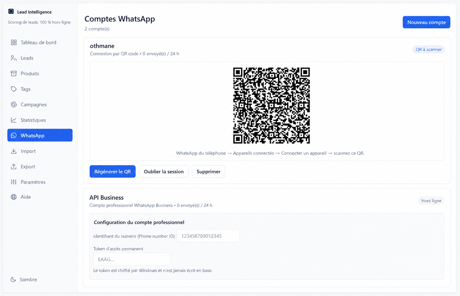 Comptes WhatsApp connectés